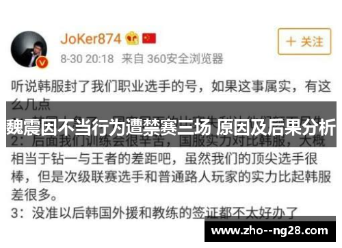 魏震因不当行为遭禁赛三场 原因及后果分析